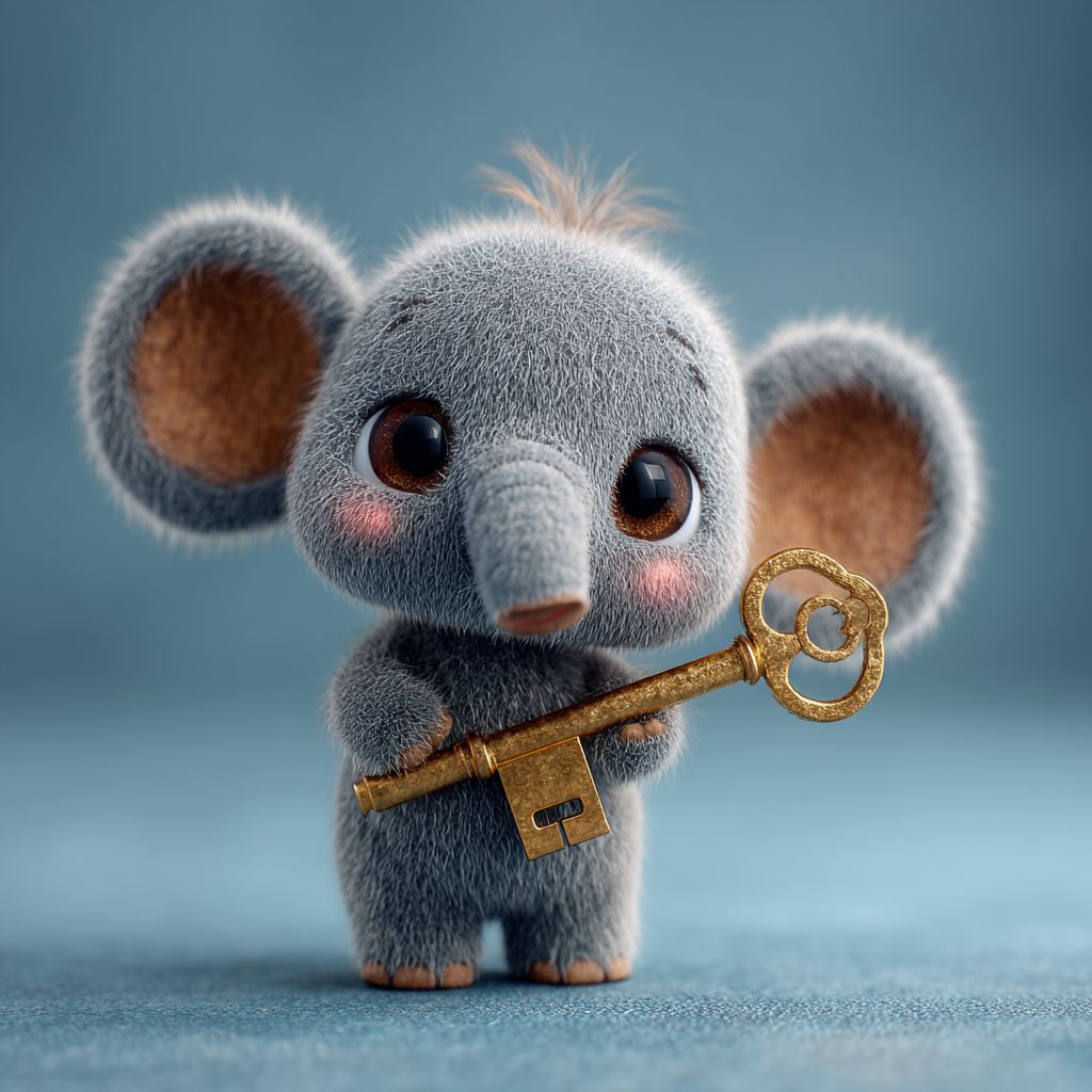 Log in to WW555 Casino and unlock your winning potential Cute grey elephant mascot holding a golden key, representing secure login and exclusive access to WW555 Casino